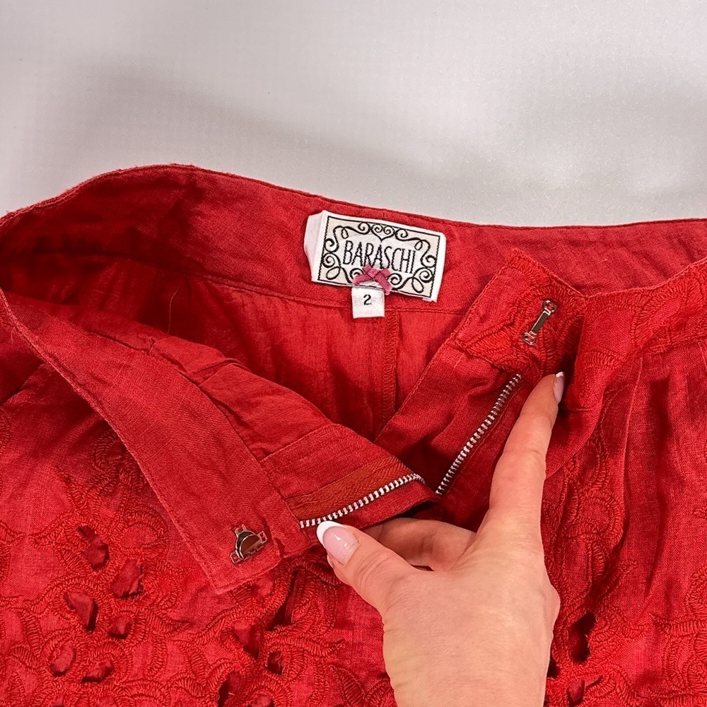 Baraschi Women’s Linen Embroidered Mini Skirt Red Size 2 - Picture 4 of 10